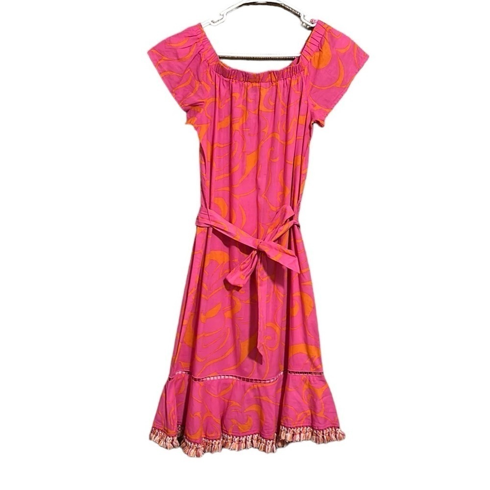 Trina Turk Pink and Orange Print Dress Coverup Fringe Bottom Size Small